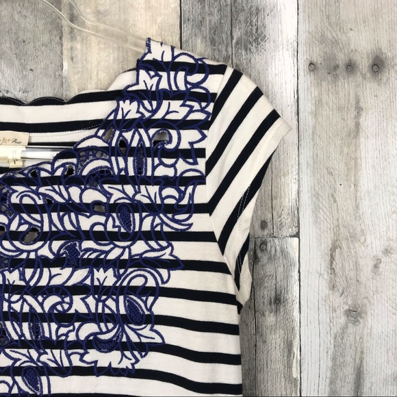 Meadow Rue Palermo Striped Embroidery Top Sm EUC - Picture 5 of 8